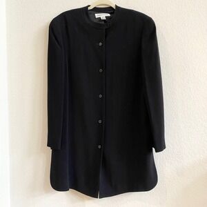 Anne Klein II Black Collarless Button Front Long Sleeve‎ Career Jacket Women 12